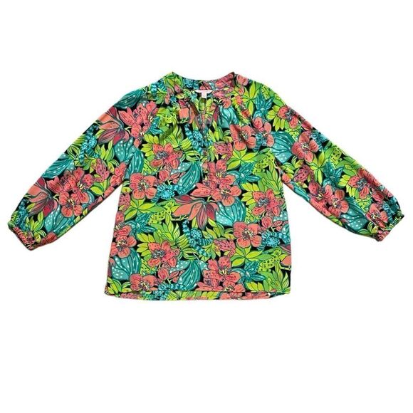 Lilly Pulitzer Elsa 100% Silk Skip It On The Frog Print Blouse | Size Small - Picture 1 of 5